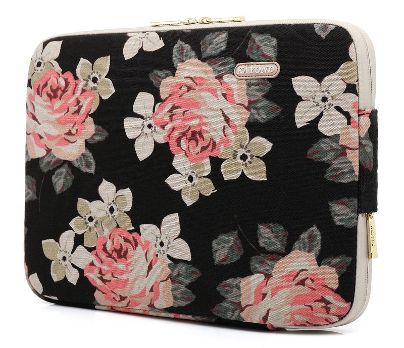 KAYOND Black Rose Patten Canvas Water-Resistant 14.1 Inch Laptop Sleeve - Image 2